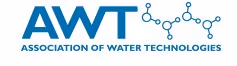 Logo of Association of Water Technologies with AWT acronym and molecular water design.