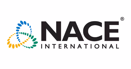 NACE International logo with stylized interconnected blue, green, and yellow ellipses to the left of bold black text.
